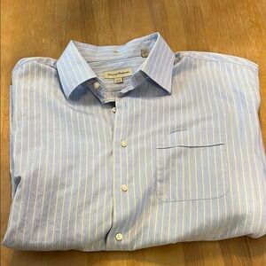 Tommy Bahama Men's Blue Striped Long sleeve shirt 17.5. 34-35